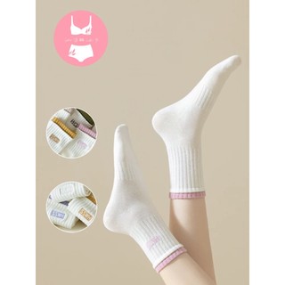 Set 5 Đôi Tất Nữ Cotton Cao Cổ Phối Viền Màu In Chữ SSWH tt52