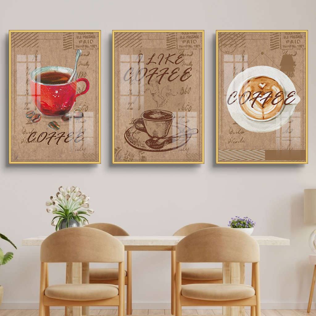 Bộ 3 Tấm Tranh Cafe - Tranh Treo Tường - Decor Không Gian Làm Việc, Quán Cà Phê, Phòng Khách