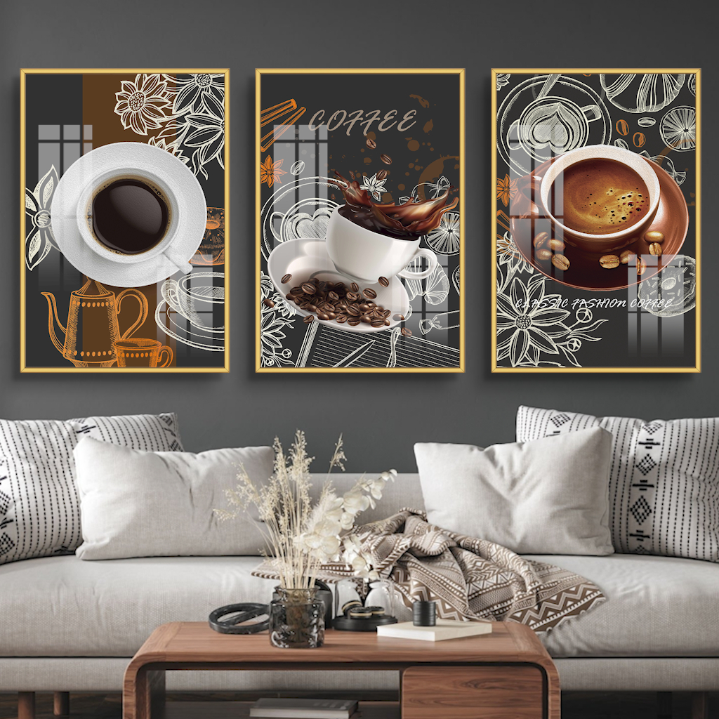 Bộ 3 Tấm Tranh Cafe - Tranh Treo Tường - Decor Không Gian Làm Việc, Quán Cà Phê, Phòng Khách