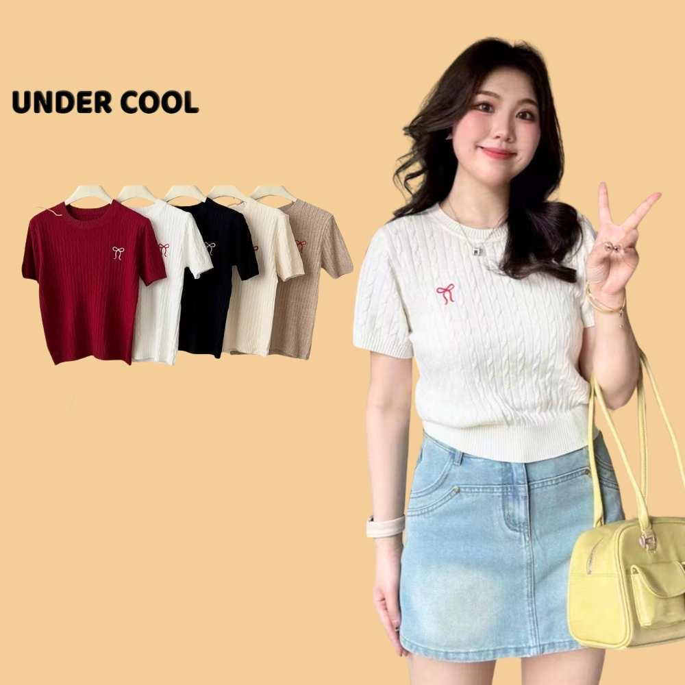 Áo len phối nơ mongtoghi UNDERCOOL Cổ Tròn Đan Thừng Thêu Nơ hot trend Chất liệu Len Mềm 4 màu phong cách ACT40