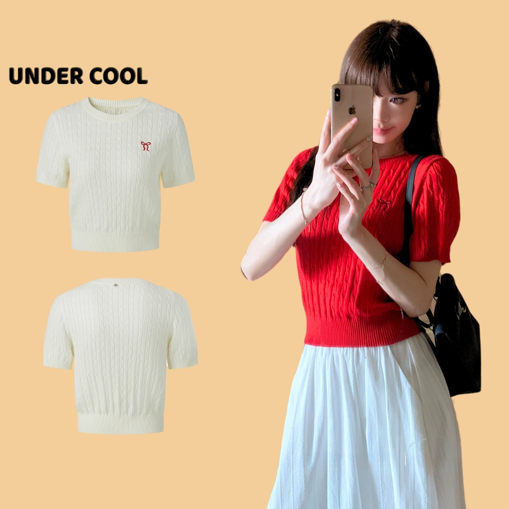 Áo len phối nơ mongtoghi UNDERCOOL Cổ Tròn Đan Thừng Thêu Nơ hot trend Chất liệu Len Mềm 4 màu phong cách ACT40