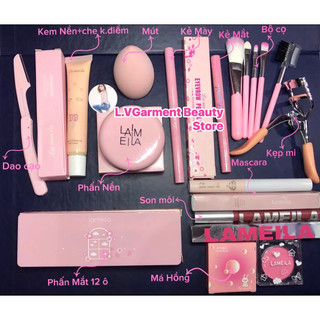 Combo Bộ Makeup Làm Đẹp Mix 12PCS LAMEILA Màu Hồng Hàng Nội Địa Siêu Xinh(Tặng Túi)