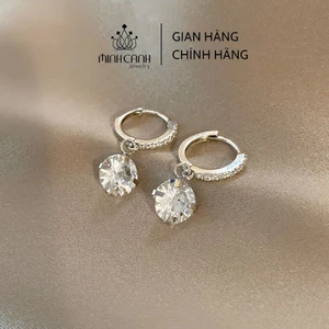 Khuyên Tai Bạc Bấm Tròn Treo Đá - Minh Canh Jewelry