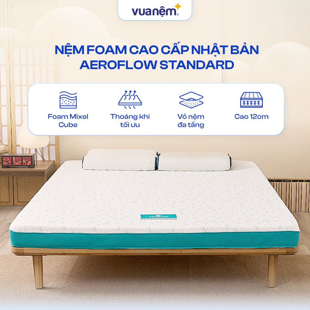 Nệm Foam Aeroflow Standard Nhật Bản Cao Cấp Êm Ái Mềm Mại Nâng Đỡ Tối Đa Vua Nệm