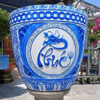 Khuôn Chậu Tròn, Thống Tròn 48, Hoa Văn Phúc - Lộc - Thọ (Đổ Đáy) Chất Liệu Nhựa ABS
