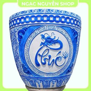 Khuôn Chậu Tròn, Thống Tròn 48, Hoa Văn Phúc - Lộc - Thọ (Đổ Đáy) Chất Liệu Nhựa ABS
