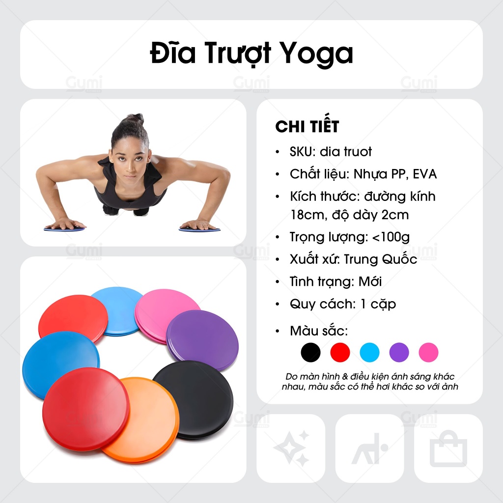 [1 Cặp] Đĩa trượt hỗ trợ tập Yoga - Đĩa Tròn 18x18cm, Chất Liệu nhựa ABS và xốp - DiaTruot