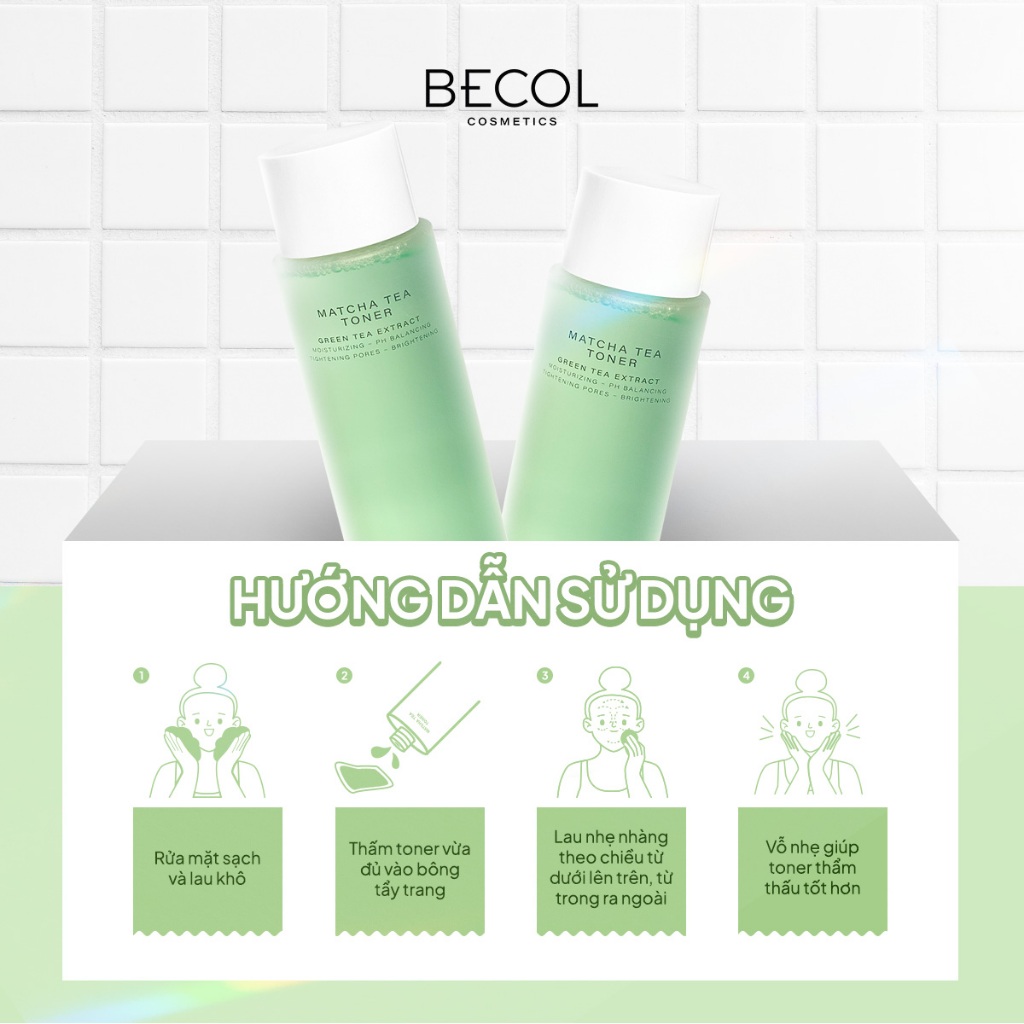 Nước Hoa Hồng Trà Xanh BECOL MATCHA TEA TONER Cấp Ẩm Và Cân Bằng Độ pH Cho Da 150ml