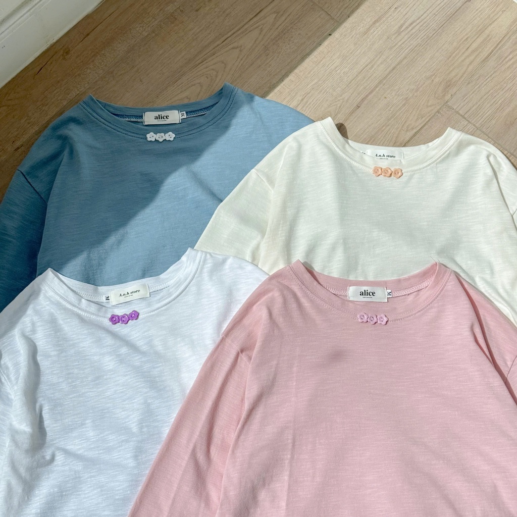 Áo thun Nữ tay dài cài nút hoa cúc JULY fashion, Áo thun dài tay Candy top thời trang trẻ trung,Chất thun xược dán rộng