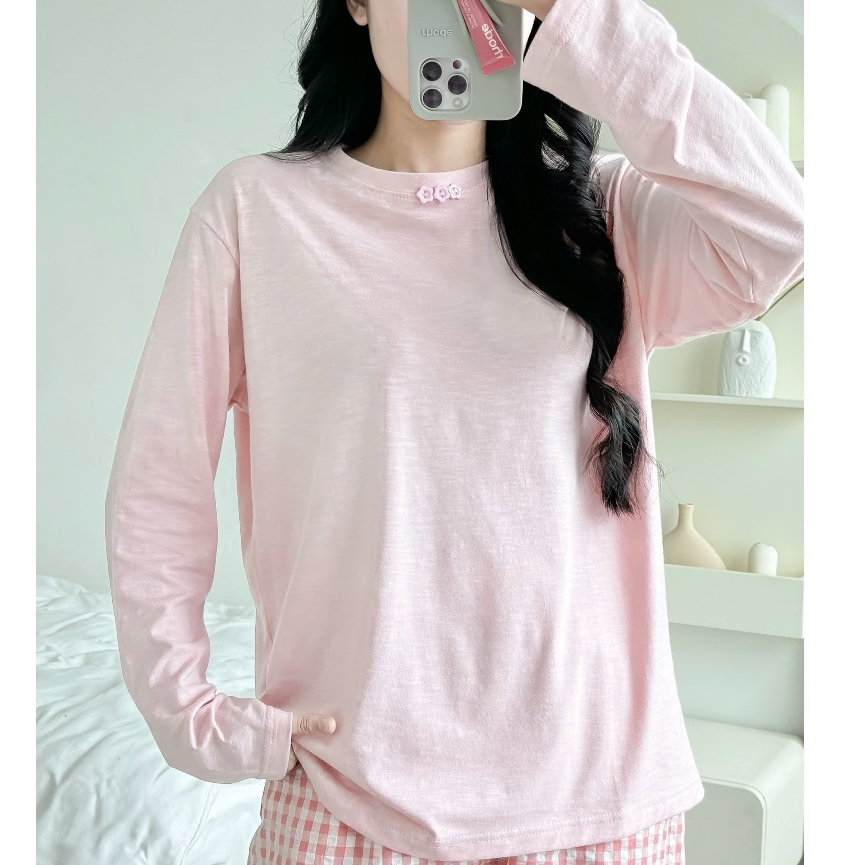 Áo thun Nữ tay dài cài nút hoa cúc JULY fashion, Áo thun dài tay Candy top thời trang trẻ trung,Chất thun xược dán rộng