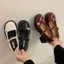 Giày búp bê đế cao lolita đính ngọc trai kiểu dáng vintage thời trang hàn quốc ba màu đỏ đô trắng đen