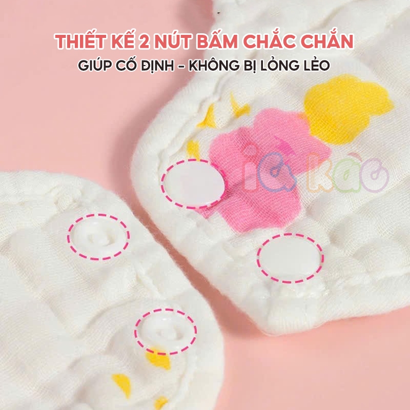 Ảnh Yếm Cổ Tròn Muslin IQKAO Vải Xô 100% Cotton, Thấm Hút Tốt, Thoáng Mát, Có Nút Điều Chỉnh Tiện Lợi Cho Bé 1