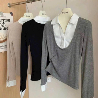 Áo len nữ cổ sơ mi dài tay chất thun tăm mềm mịn phong cách hàn quốc thiết kế 3 màu dễ phối đồ HCOM3115 YuuMi Style