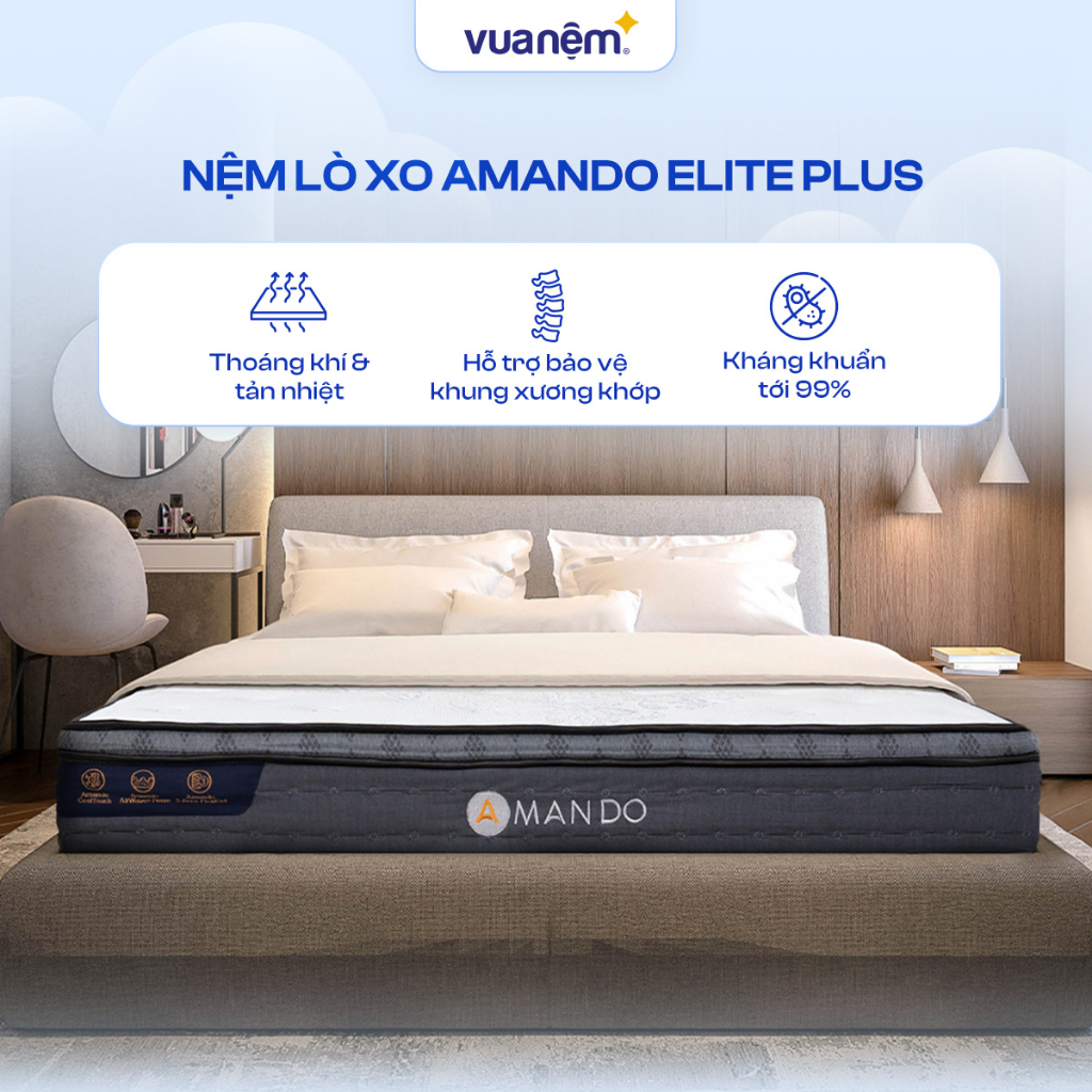 Nệm Lò xo túi độc lập giảm tiếng ồn Amando Elite Plus A - Đệm lò xo cao cấp