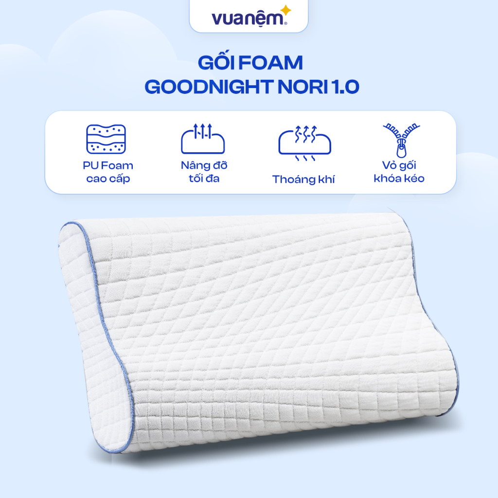 Ảnh Gối Foam Goodnight Nori 1.0 30x60 cm lượn sóng nâng đỡ cổ vai gáy [Độc quyền Online] 1