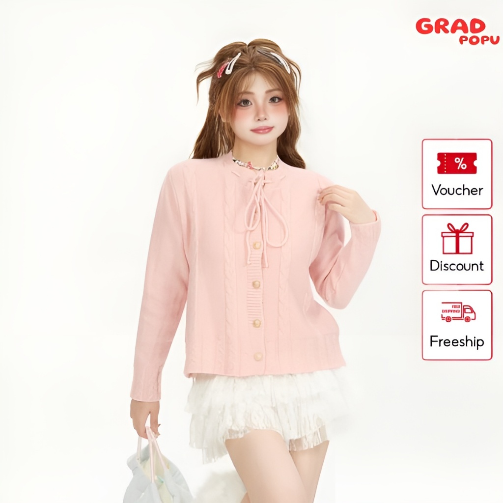 Áo cardigan nữ GRADPOPU PAK16 cổ tròn dài tay nhiều màu sang trọng, áo khoác ngoài mát mẻ mùa thu đông