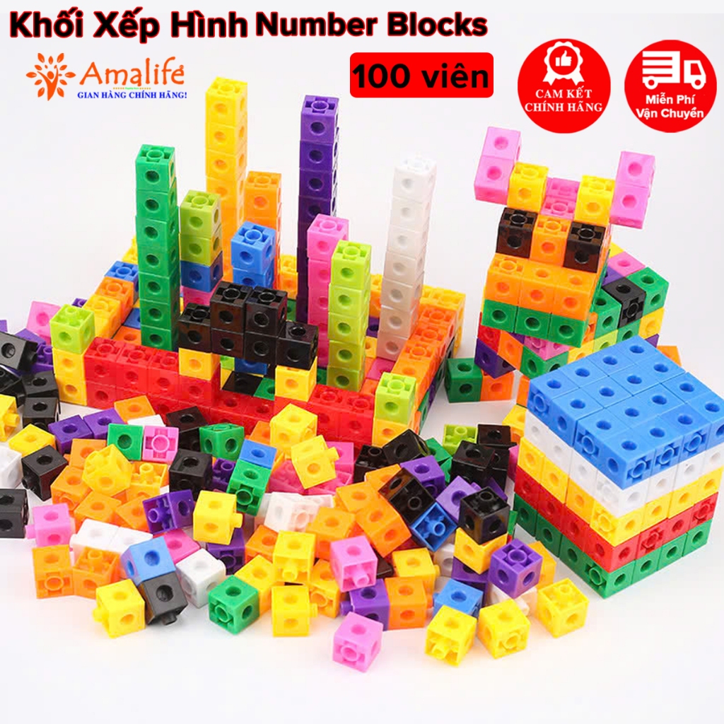 Ảnh Bộ Đồ Chơi Xếp Hình Thông Minh Number Blocks Hình Vuông 100 Viên Nhựa PP Cao Cấp Chính Hãng Amalife 1