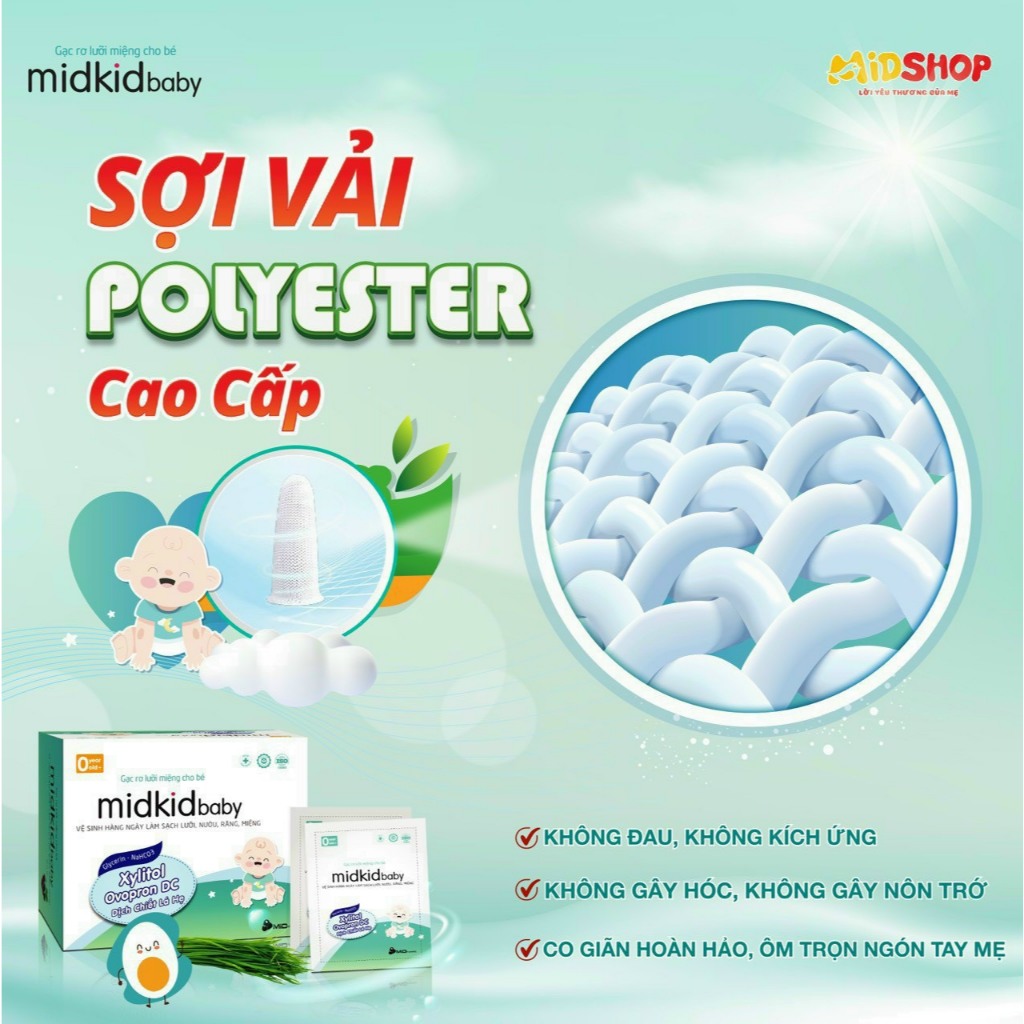 Ảnh Gạc rơ lưỡi Midkidbaby đạt tiêu chuẩn iso 5 sao, hộp 05 gói ướt, giúp làm sạch răng, lưỡi, nướu 2