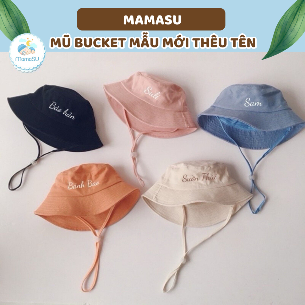 THÊU TÊN) Mũ Bucket Mẫu Mới Thêu Tên Bé Theo Yêu Cầu Phong Cách 