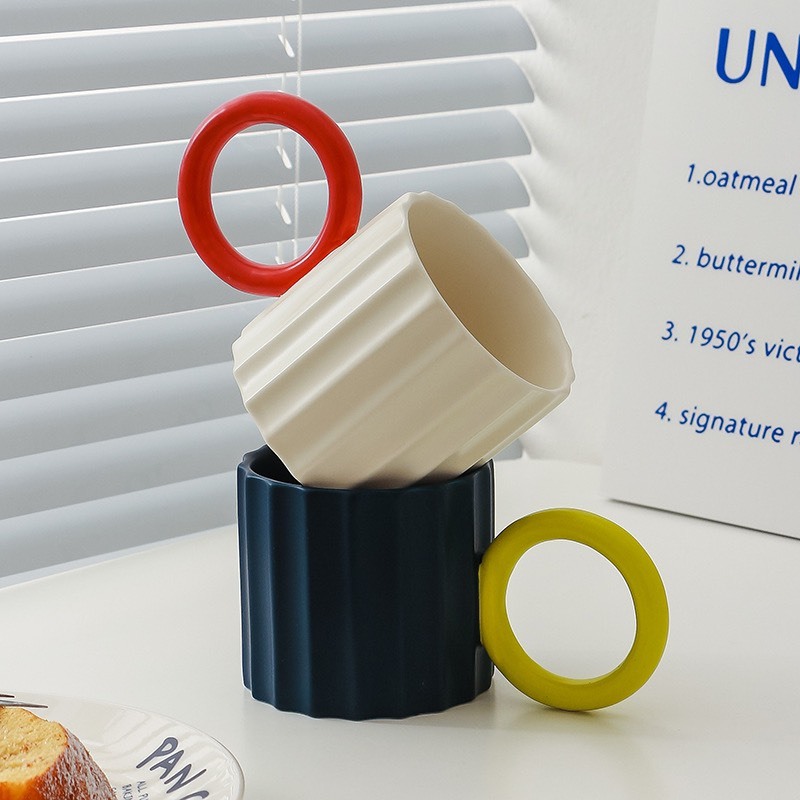 Set Quà Tặng Cốc Sứ Sọc Trơn Đơn Giản Kèm Lót Ly, Gấu, Thiệp Sinh Nhật, Phụ Kiện Xinh Xắn Đáng Yêu