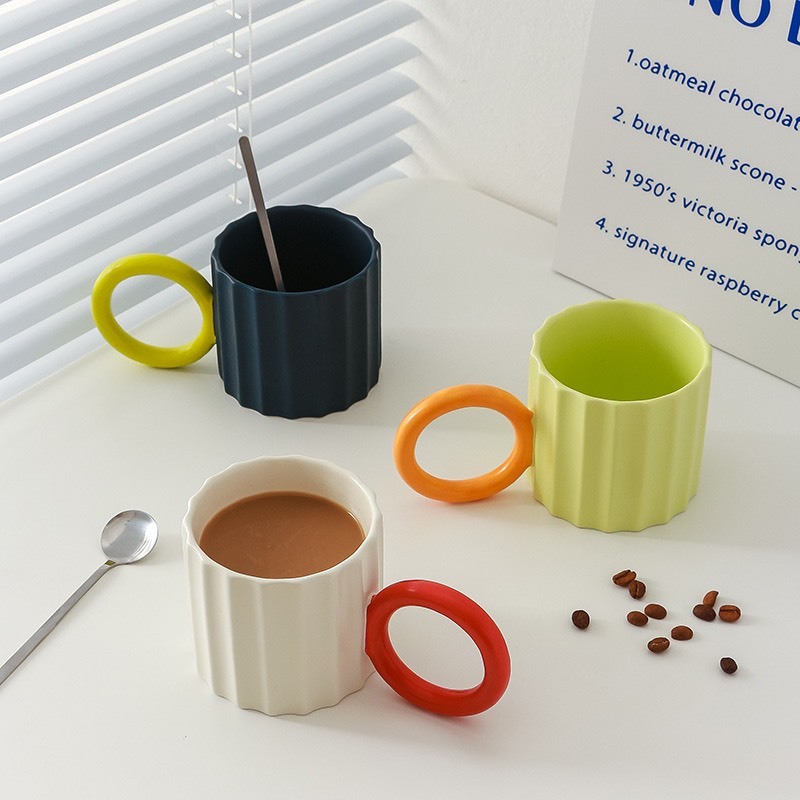 Set Quà Tặng Cốc Sứ Sọc Trơn Đơn Giản Kèm Lót Ly, Gấu, Thiệp Sinh Nhật, Phụ Kiện Xinh Xắn Đáng Yêu