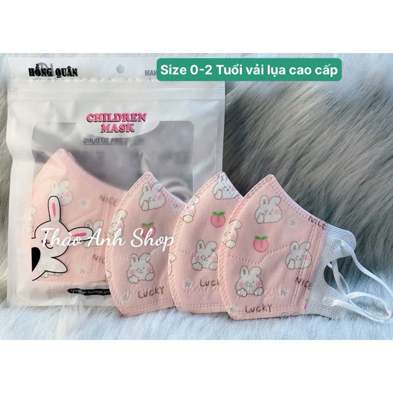 [Trẻ em] 50 Chiếc Khẩu trang lụa y tế trẻ em 5D Hồng Quân in hình hoạ tiết cho bé từ 2-6 Tuổi