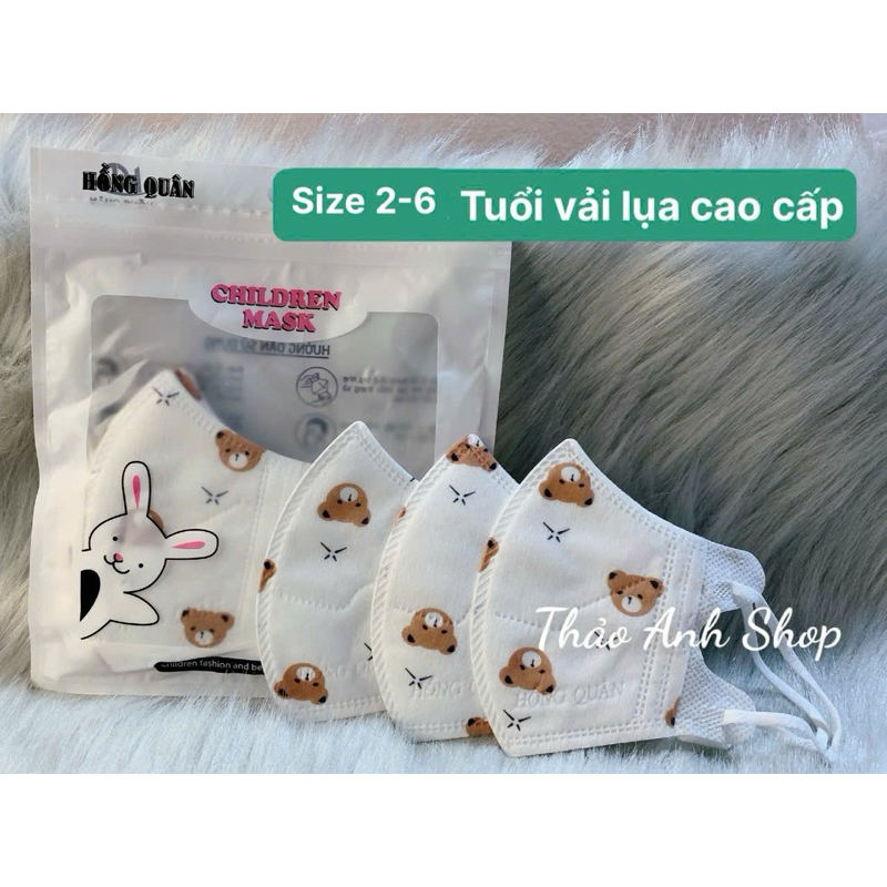 [Trẻ em] 50 Chiếc Khẩu trang lụa y tế trẻ em 5D Hồng Quân in hình hoạ tiết cho bé từ 2-6 Tuổi