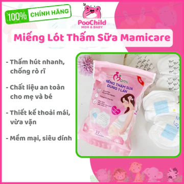Miếng lót thấm sữa Mamicare siêu thấm chống tràn túi 108 miếng/túi 32 miếng thấm hút sữa mẹ sau sinh