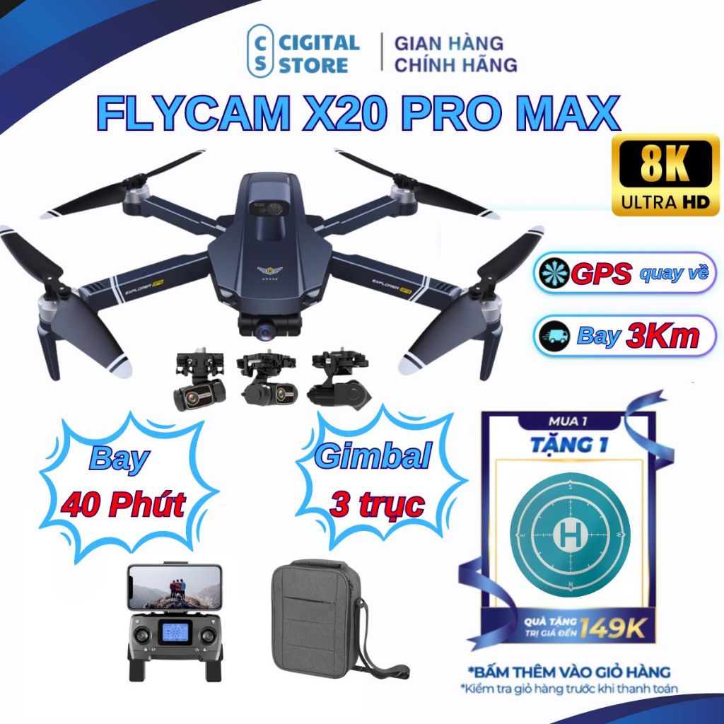 Flycam X20 Pro Max camera 6K Ultra, Drone có Gimbal chống rung 3 trục ...