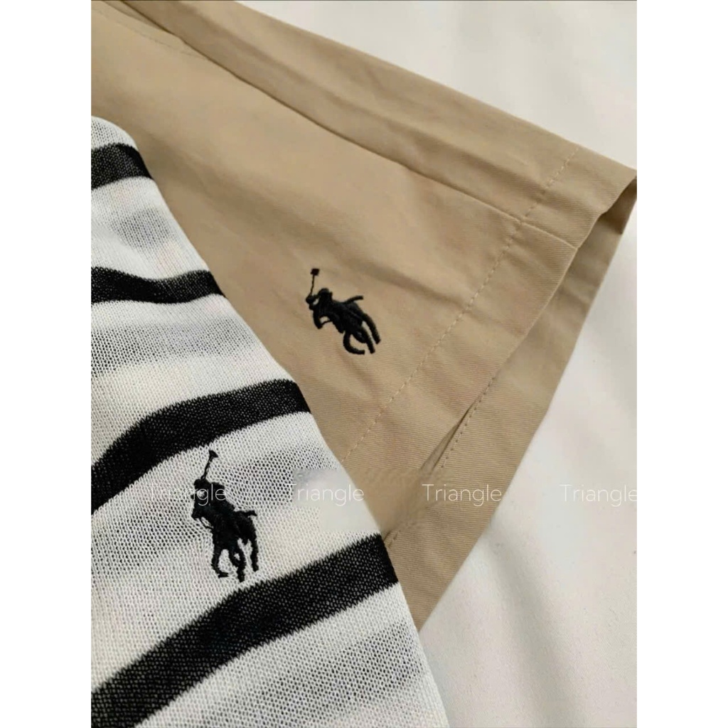 Triangle Love Set(Cân nhắc kỹ, return is not welcomed) áo len cardigan kẻ sọc mix cùng quần short kaki thêu ngựa