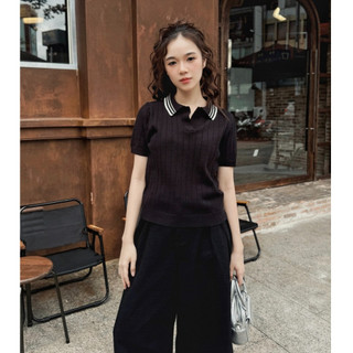 Áo kiểu OLV dệt kim cổ polo phối viền Ivelisse và Loxley nhiều màu trẻ trung phù hợp mọi dịp
