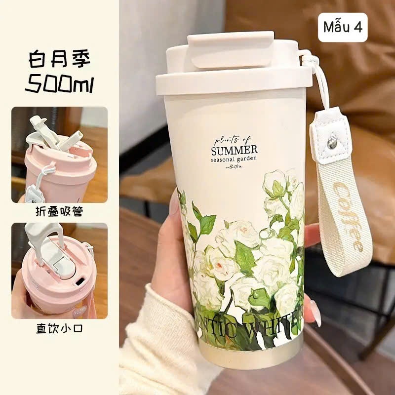 Cốc Giữ Nhiệt Hoa Lá Cành Dung Tích 500Ml  Inox 304  - Ly cà phê văn phòng