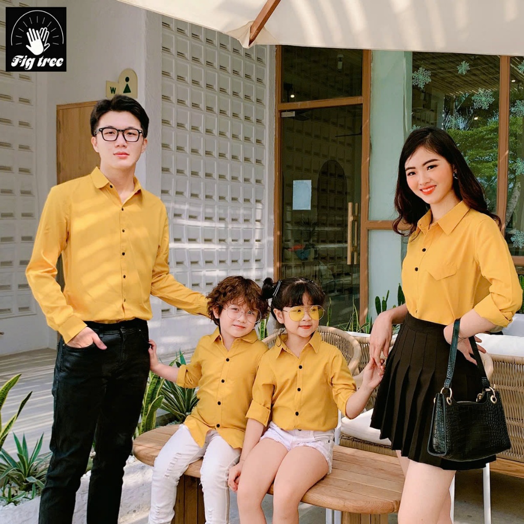 Combo Áo Sơ Mi Gia Đình Fig Tree Màu Vàng (Có bigsize đến 110kg)