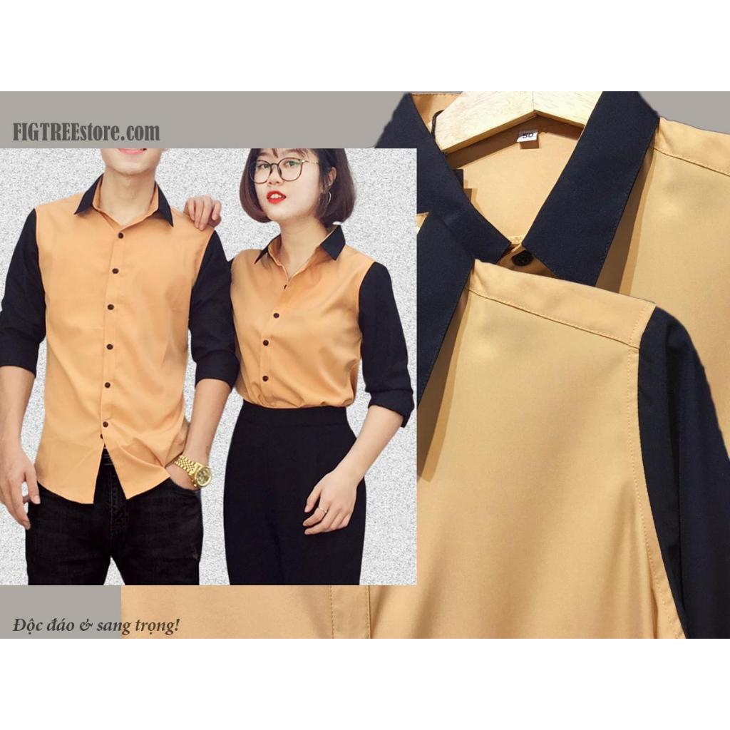 Áo Sơ Mi Đôi Fig Tree Màu Vàng Phối Màu Đen Trendy (hàng thiết kế)