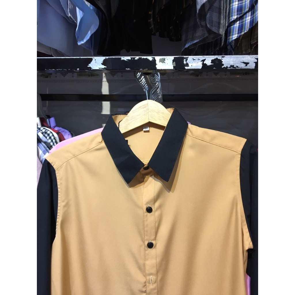 Áo Sơ Mi Đôi Fig Tree Màu Vàng Phối Màu Đen Trendy (hàng thiết kế)