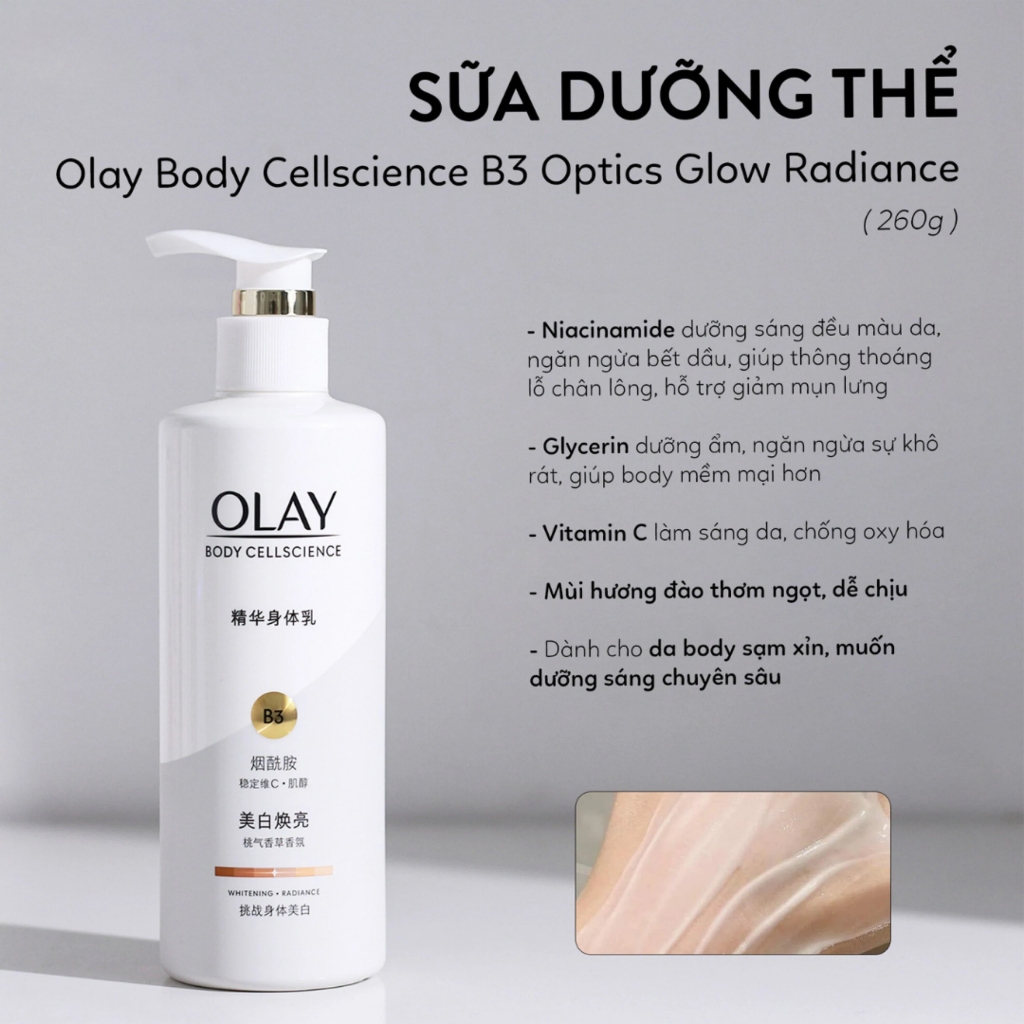 Dưỡng Thể Olay Body Cellscience Vitamin C dưỡng trắng toàn thân 260ml ...