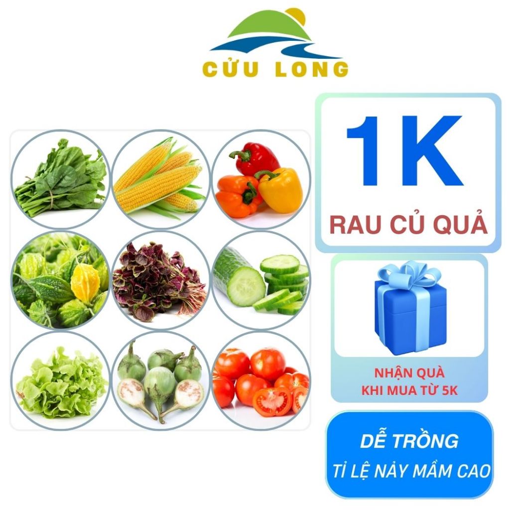 Combo 1k Hạt Giống Rau Củ Quả các loại, trồng chậu, trồng thùng xốp ...