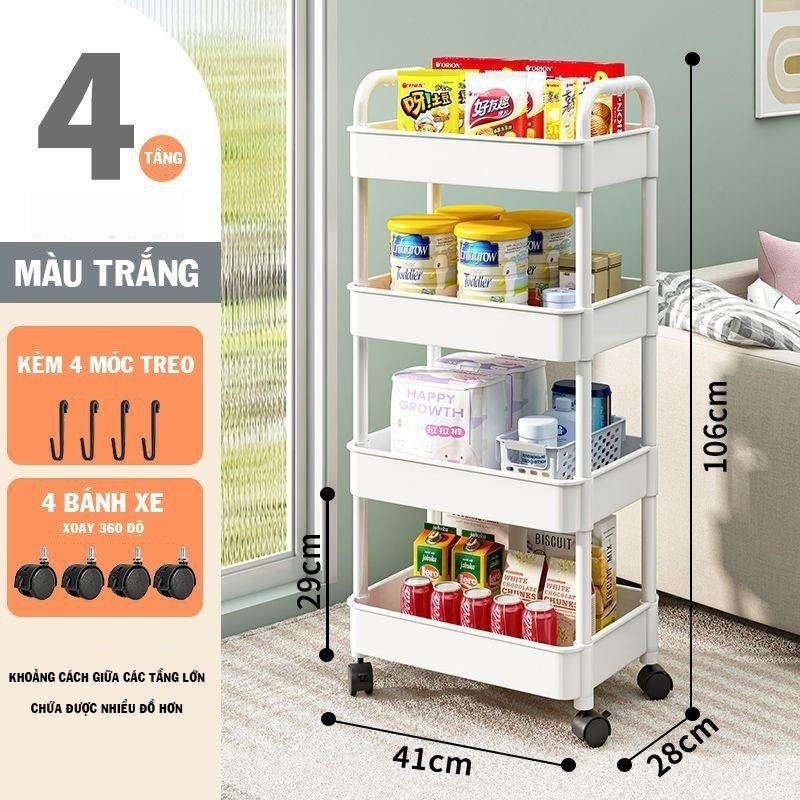 Kệ Đa Năng 3-4 Tầng Có Bánh Xe Di Chuyển Đựng Đồ Nhà Bếp, Nhà Tắm, Kệ Spa Hàng Loại 1 Dày Dặn Cứng Cáp