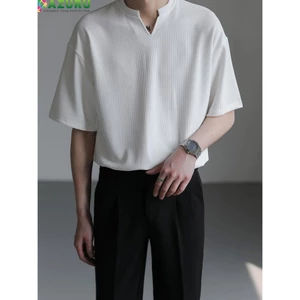 Áo thun nam vải thun gân cao cấp cổ V form rộng