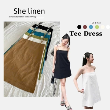 TEE DRESS- Đầm Suông Hai Dây Basic Linen, Đầm Babydoll Hai Dây by She Linen