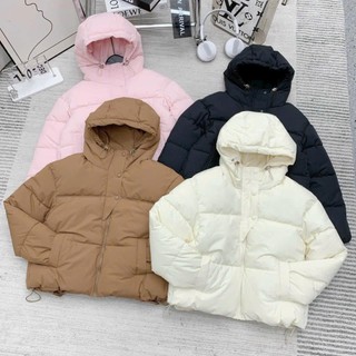 Áo Khoác Phao Vải Tráng Hạt Gạo Có Mũ Nẹp 3 Cúc Bấm Dây Rút Gấu Áo Khoác Phao Nữ Siêu Nhẹ Freesize
