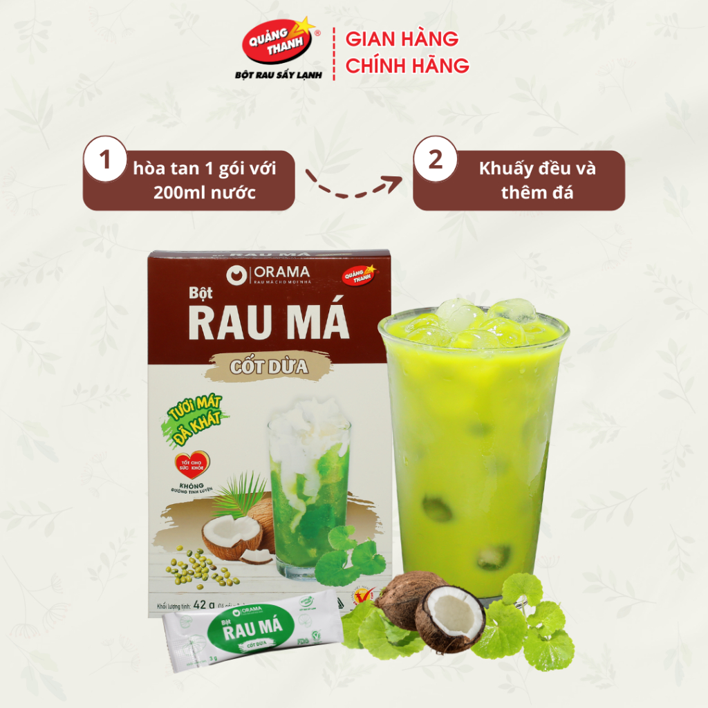 Product image Hộp Bột Rau Má Cốt Dừa ORAMA – Đường 0 calo ( 3g x 14 gói/ hộp) 3