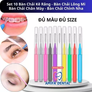 Set 10 Bàn Chải Kẽ Răng, Cọ Chải Mi, Lược Chải Lông Mày Mini, Bàn Chải Chỉnh Nha, Chải Uốn Mi, Chải Gắn Mi Giả