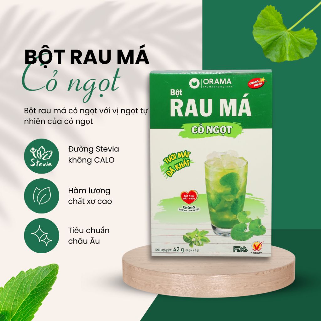 Product image Hộp Bột Rau Má Cỏ Ngọt ORAMA – Đường 0 calo ( 3g x 14 gói/ hộp) 1