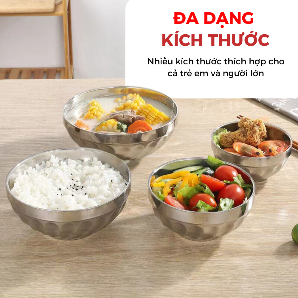 Combo 10 Tô Chén Inox Cao Cấp Delio Có 2 Lớp Cách Nhiệt Chống Nóng Kiểu Dáng Hàn Quốc