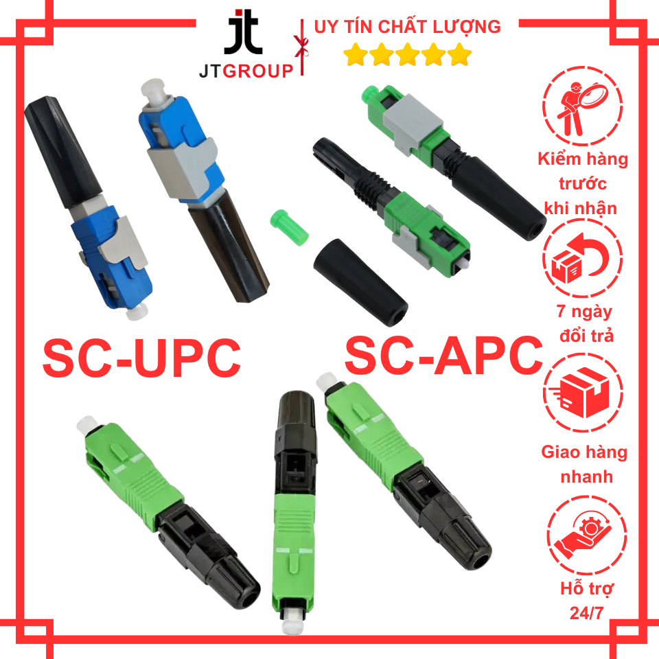 Combo 10 đầu Fast Connector Viettel, FPT,Chuẩn SC/APC, SC/UPC Đầu Nối Quang Nhanh Nhà Mạng