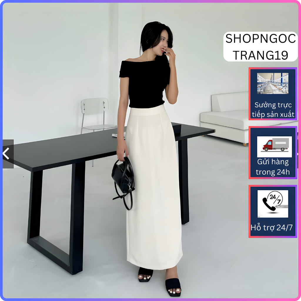 Chân Váy Xuông 88cm Xẻ Tà Sau Phối Túi 2 Bên Thời Trang Công Sở 2024 SHOPNGOCTRANG19 CV58