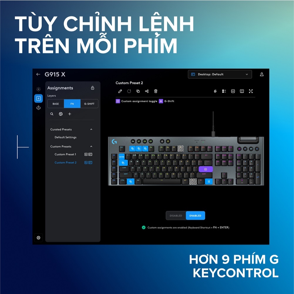 Bàn phím cơ Gaming có dây Lowprofile Logitech G G915 X Fullsize, Mũ phím PBT, nút lập trình, RGB | BigBuy360 - bigbuy360.vn