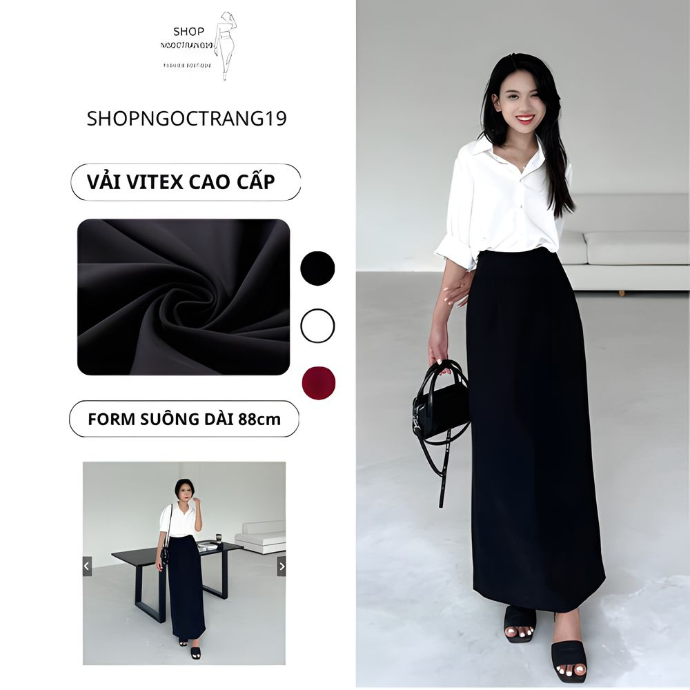 Chân Váy Xuông 88cm Xẻ Tà Sau Phối Túi 2 Bên Thời Trang Công Sở 2024 SHOPNGOCTRANG19 CV58