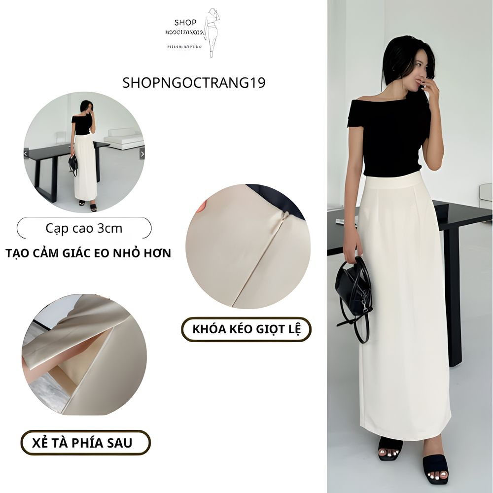 Chân Váy Xuông 88cm Xẻ Tà Sau Phối Túi 2 Bên Thời Trang Công Sở 2024 SHOPNGOCTRANG19 CV58